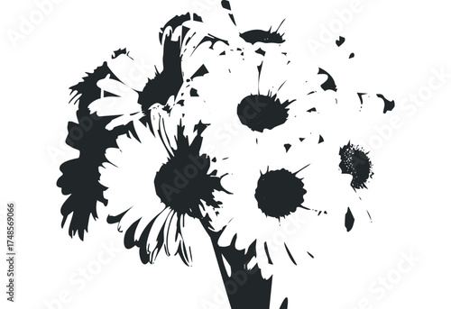 Black and white silhouette of a bouquet of flowers