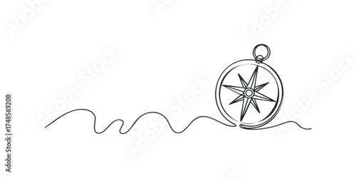 Single Line Drawing of a Compass with Winding Path