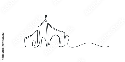 Continuous line drawing of a simple building exterior