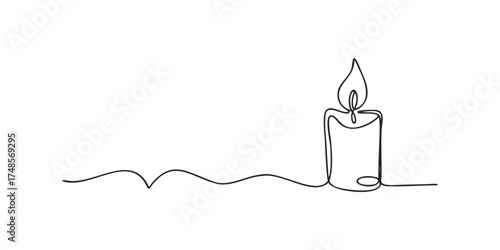 Minimalist line drawing of a burning candle with flame
