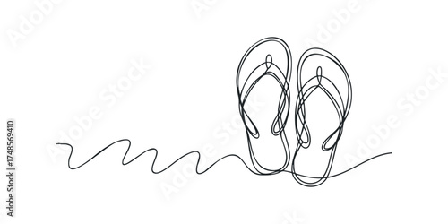 Abstract continuous line drawing of pair of flip flops