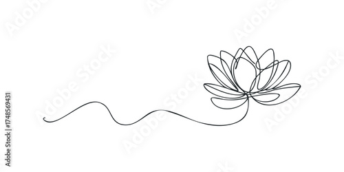 Continuous Line Drawing of a Blooming Lotus Flower