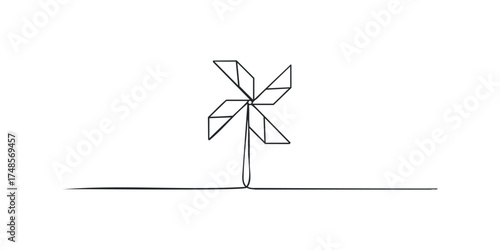 Minimalist pinwheel toy outline on a white background