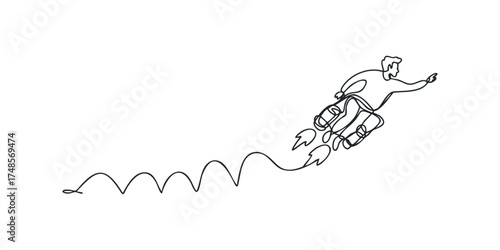 Man with jet boots soars through air leaving wavy trail