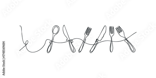 Single Line Drawing of Silverware Set