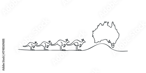 Kangaroos hopping towards Australia outline