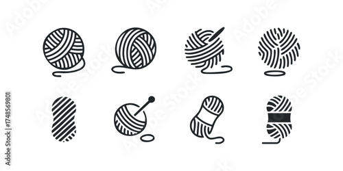 Set of simple line icons representing yarn balls