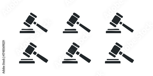 Six Gavel Icons on White Background