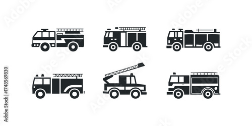 Collection of six distinct fire engine icons