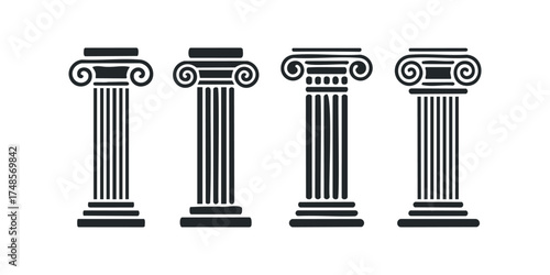 Four classical ionic columns in silhouette