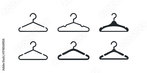 Six different style clothing hangers displayed on a white background