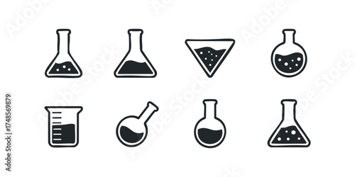 Laboratory glassware icons featuring flasks and beakers