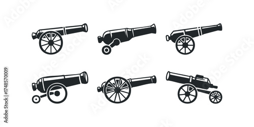 Six ancient cannon silhouette collection