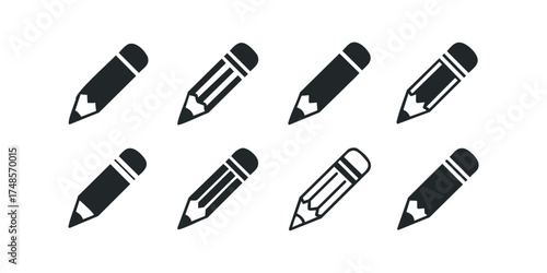 Collection of graphite pencil icons with erasers