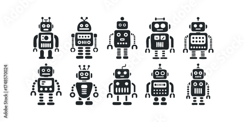 Collection of ten vintage style robot icons