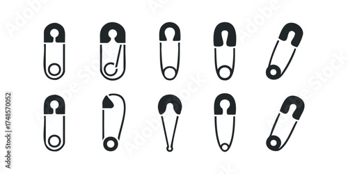Collection of Various Safety Pin Icons and Symbols