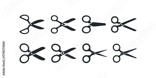 Collection of Eight Black Scissors Icons