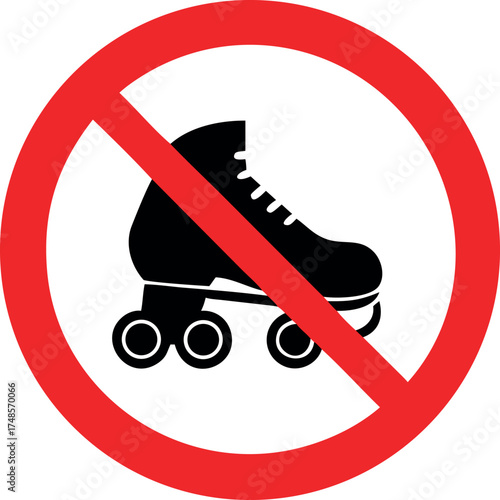 No roller skates vector, prohibition sign vector illustration.