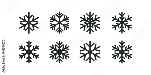 Collection of eight diverse snowflake icons