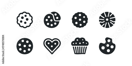 Set of various cookie and cupcake icon symbols