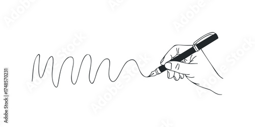 Hand holding fountain pen creating wavy line