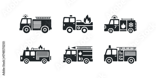 Collection of six different fire truck icons