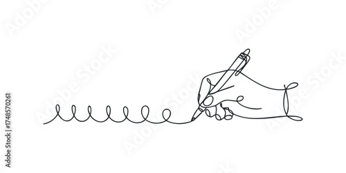 Hand writing with pen in continuous line art