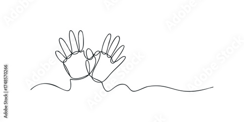 Continuous line drawing of open hands reaching upwards