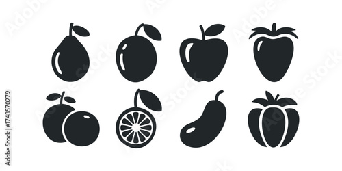 Set of eight fruit and vegetable icons
