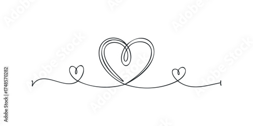 Continuous line drawing of interconnected hearts