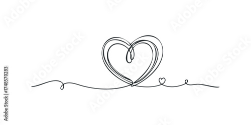 Heart shape continuous line drawing with small heart