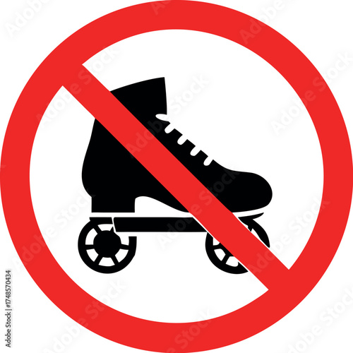 No roller skates vector, prohibition sign vector illustration.