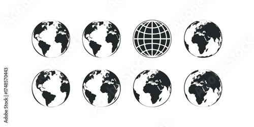 Collection of Silhouette Earth Globes on White Background