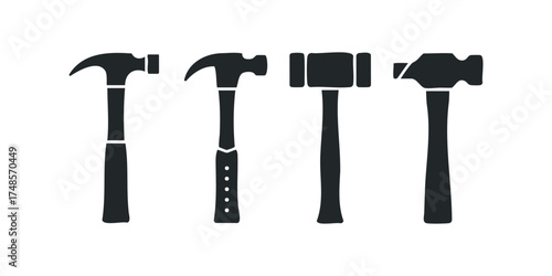 Collection of four hammer silhouettes on white background