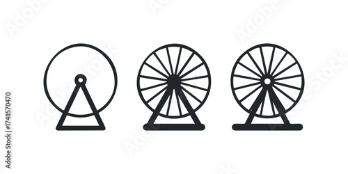 Three Ferris wheel icons in black outline on white background