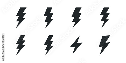 Collection of black lightning bolt icons on white background