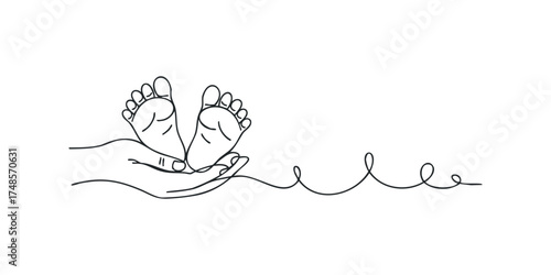 Hand holding baby feet with swirling line