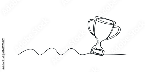 Continuous line drawing of a trophy with wavy line