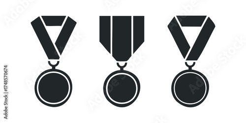 Three Black Victory Medals on White Background
