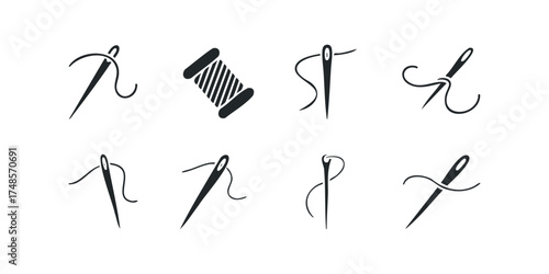 Needle and thread icons for sewing and tailoring
