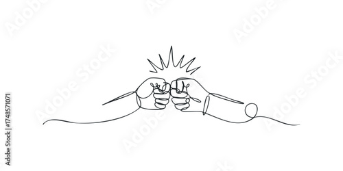 Two Fists Bump in Continuous Line Art Style