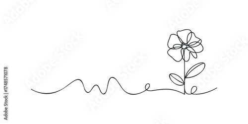 Continuous line drawing of a simple flower and stem