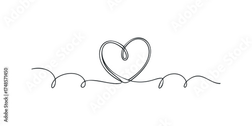 Simple Heart Shape Drawn with a Single Continuous Line