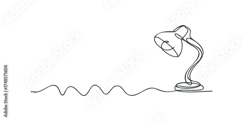Minimalist continuous line drawing of a desk lamp