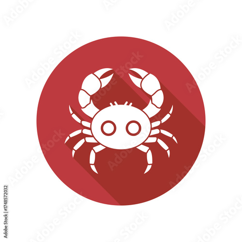 Red Crab Icon with Long Shadow Vector Illustration Seafood Graphic Design Ocean Life Nautical Theme