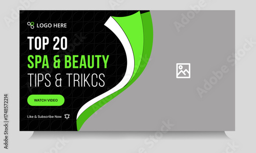 Beauty and spa tips video thumbnail banner design, salon content video cover bannner design, editable vector eps 10 file format