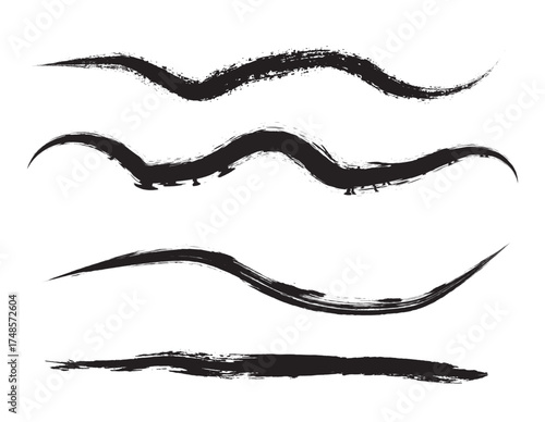 Four black brush stroke lines on a white background.