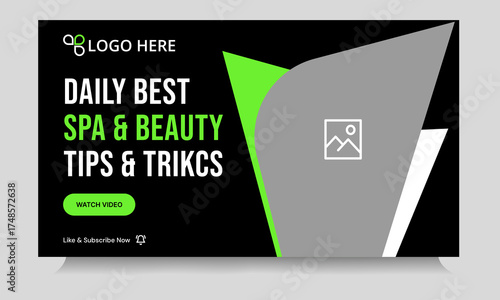 Beauty and spa tips video thumbnail banner design, salon content video cover bannner design, editable vector eps 10 file format