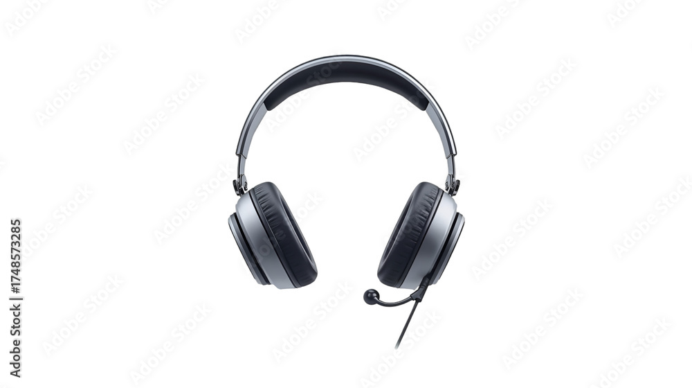 Fototapeta premium Silver and black over-ear headphones with microphone