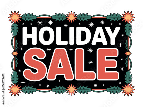Vector art of holiday sale banner with festive frame of leaves and stars design vector